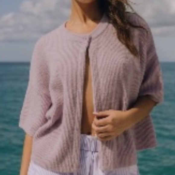 Daily Drills Lavender  single button short Sleeve sweater M/L - Picture 1 of 7